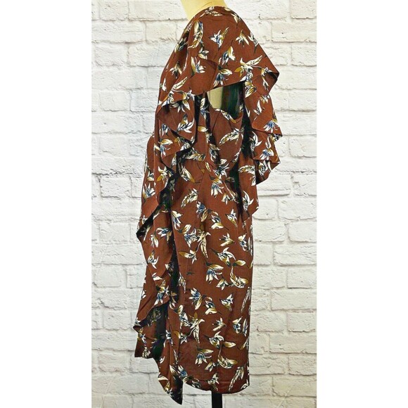 Soncy Dress Size 12 One‎ Shoulder Asymmetrical Fitted Ruffle Floral Brown NWT - Picture 5 of 13
